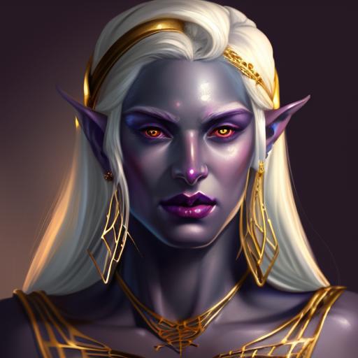 00052-3017594953-Close-up Portrait of a Ancient Greek female Drow Person wearing golden jewelry, Spiders_1.5, webs_1.5, Fantasy, Volumetric light.png